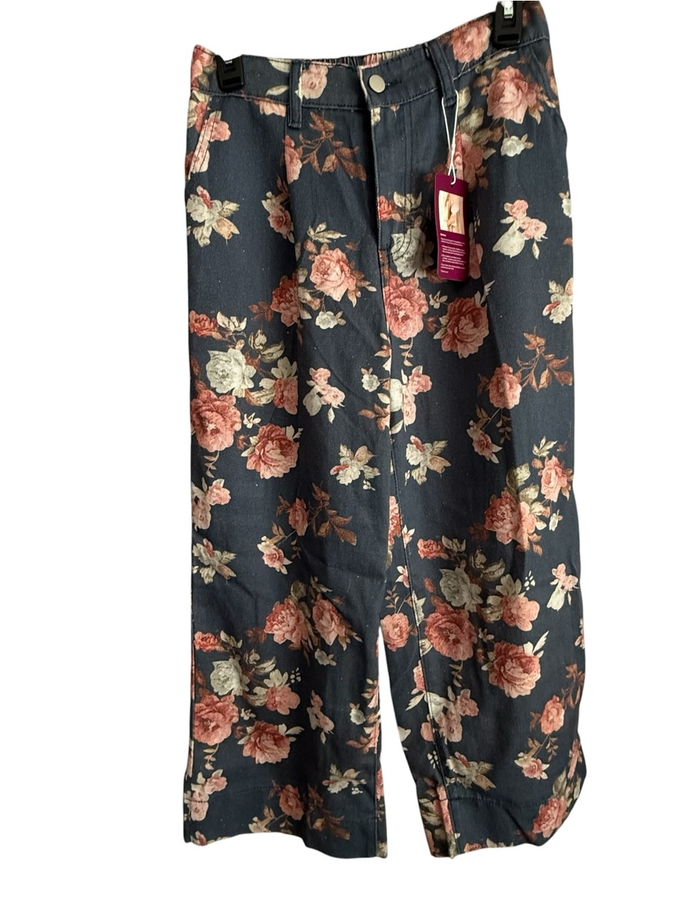 Women’s Floral Wide Leg Pants Cottagecore Dark Blue Rose Print